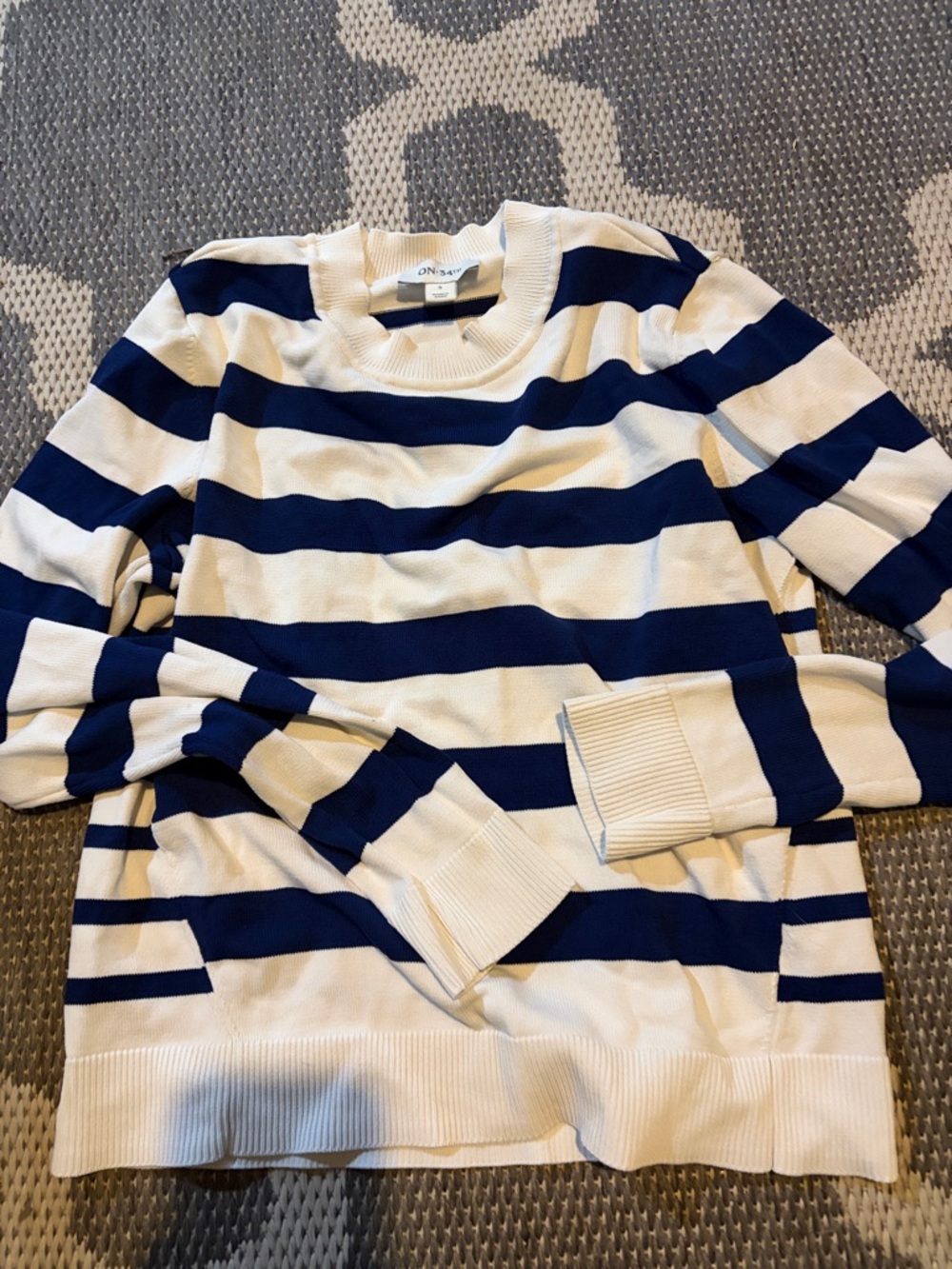 ON 34th Navy & Cream Striped Crewneck Sweater